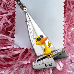 Catamaran Duck - Personalized Duck Couple Keychain - Keychains - GoDuckee
