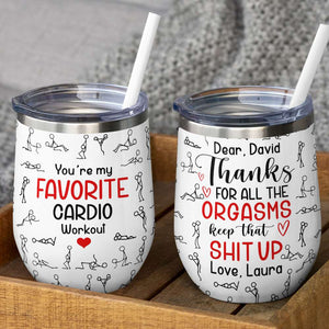 Cardio Couple Wine Tumbler - Custom Name - My Favorite Cardio Workout - Wine Tumbler - GoDuckee
