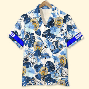 Custom Police Badge Hawaiian Shirt, Gift For Him, Blue Tree Pattern - Hawaiian Shirts - GoDuckee