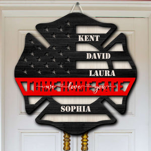 We Love You, Personalized Layers Wood Sign, Gift for Firefighter Families - Wood Sign - GoDuckee