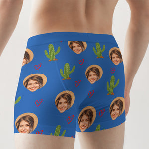 Custom Photo Men Boxer Briefs Blue Cactus - Boxer Briefs - GoDuckee