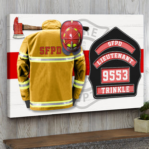 Personalized Firefighter Shield and Uniform Poster - Thin Red Line Flag - Poster & Canvas - GoDuckee