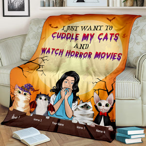 Cat I Just Want To Cuddle My Cats and Watch Horror Movies Custom Blanket - Blanket - GoDuckee