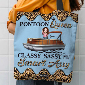 Personalized Pontoon Queen Tote Bag - Classy Sassy, A Bit Smart Assy - Leopard Pattern - Tote Bag - GoDuckee