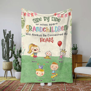 Grandchildren Will Always Be Connected By Heart Personalized Blanket, Gift For Grandma - Blanket - GoDuckee