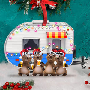 Camping Bear Happy Camper With Custom Drink - Personalized Christmas Ornament - Gift for Campers - Ornament - GoDuckee