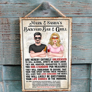 Backyard Bar And Grill Personalized Couple Metal Sign, Gift For Bar Decoration - Metal Wall Art - GoDuckee