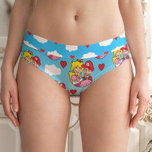 Red Heart With Cartoon Background - Custom Photo Couple Boxer Briefs - Boxer Briefs - GoDuckee