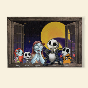 Pumpkin Family Sitting By The Window, Personalized Halloween Family Canvas Print - Poster & Canvas - GoDuckee