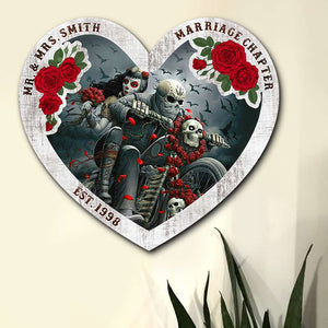 Biker Couple Marriage Chapter, Personalized Couple Wood Sign for Couple, Romantic Ride - Wood Sign - GoDuckee