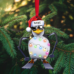 Skiing Penguin With Christmas Light - Personalized Christmas Ornament - Gift For Skiing Lovers - Ornament - GoDuckee