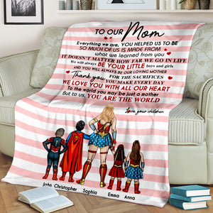 To Our Mom Everything We Are You Helped Us To Be Personalized Super Hero Blanket, Gift For Mom - Blanket - GoDuckee