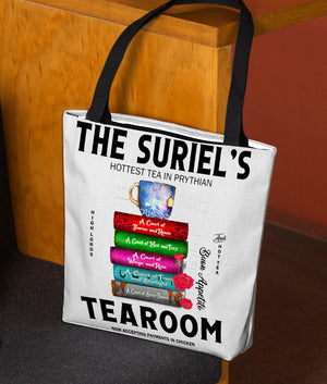 S. J. M Author Tote Bag - The Suriel's Tearoom Hottest Tea In Prythian - Book Spines And Roses - Tote Bag - GoDuckee
