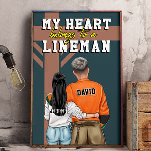 Personalized Lineman Couple Poster - My Heart Belongs to A Lineman - Couple Shoulder to Shoulder - Poster & Canvas - GoDuckee