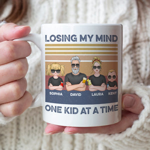 Dad Losing My Mind One Kid At A Time, Personalized White Mug, Funny Dad Gifts - Coffee Mug - GoDuckee