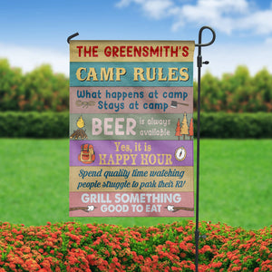 Personalized Gifts For Camping Lovers, Camp Rules What Happens at Camp Stay at Camp Custom Family's Name Flag - Flag - GoDuckee
