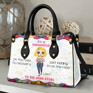 A Yarnaholic On The Road To Recovery, Personalized Leather Bag, Gifts for Crochet Lovers - Leather Bag - GoDuckee