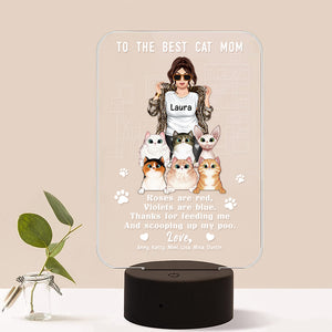 Cat Mom Roses Are Red Violets Are Blue Thanks For Feeding Me And Scooping Up My Poo Personalized Led Night Light Gift For Cat Lovers - Led Night Light - GoDuckee