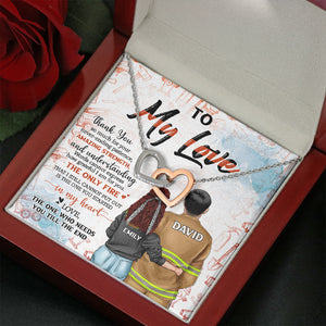 Firefighter To My Love - Personalized Interlocking Hearts Necklace - Jewelry - GoDuckee