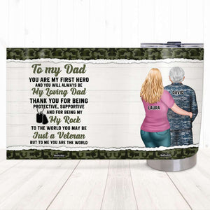 My Loving Dad My Rock My World, Personalized Tumbler, Gifts for Dads, Kid Hugging Dad - Tumbler Cup - GoDuckee