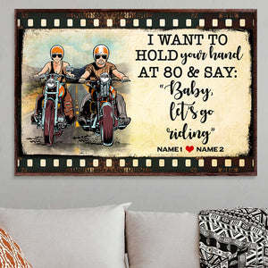 Personalized Biker Couple Poster - I Want To Hold Your Hand At 80 and Let's Go Riding - Film Frame - Poster & Canvas - GoDuckee