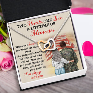Personalized US Military Couple - Interlocking Hearts Necklace - Two Hearts One Love, A Lifetime Of Memories Message Card - Jewelry - GoDuckee