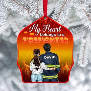 Firefighter Couple My Heart Belongs To A Firefighter - Personalized Christmas Ornament - Gift for Couple - Couple Shoulder to Shoulder - Ornament - GoDuckee