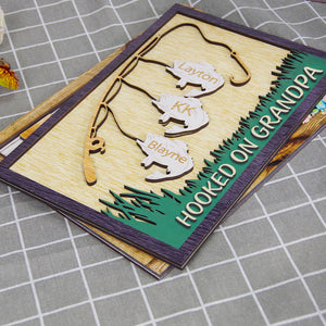 Fishing Hooked On Grandpa Personalized Layered Wood Sign Stand Gift For Family - Wood Sign - GoDuckee