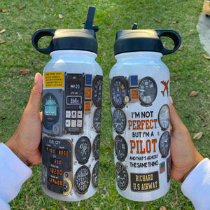 Pilot Control-Panel Water Bottle - Custom Name, Unit - Getting High Is My Job - Water Bottles - GoDuckee