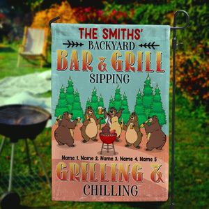 Personalized Gifts For Bear Family, Grilling and Chilling With Bear Family Custom Flag - Flag - GoDuckee