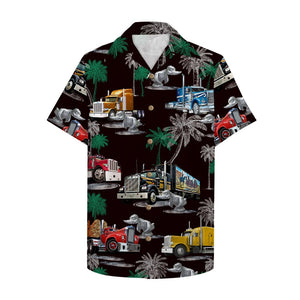 Duck Truck Pattern Hawaiian Shirt, Aloha Black Shirt For Trucker - Hawaiian Shirts - GoDuckee