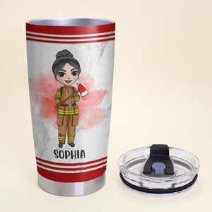 Personalized Female Firefighter Tumbler Cup - Some Women Wear Heels I Prefer My Bunker Gear - Chibi Firefighter - Tumbler Cup - GoDuckee