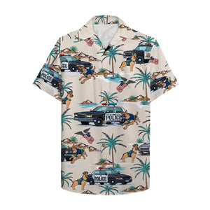 Police Hawaiian Shirt, Aloha Shirt with police car and police dog 1 - Hawaiian Shirts - GoDuckee