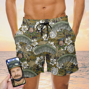 Custom Photo Hawaiian Shirt, Aloha Shirt and Mens Beach Shorts - Military Background - Hawaiian Shirts - GoDuckee