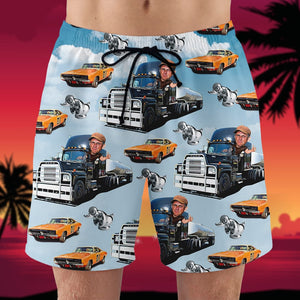 Trucker Truck and Angry Convoy Duck Pattern, Personalized Hawaiian Shirt and Men Beach Shorts, Trucker Gifts - Hawaiian Shirts - GoDuckee