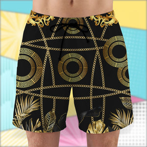 Golden Pattern with Custom Face Image ,Personalized Hawaiian Shirt and Men Beach Shorts, Summer Gifts - Hawaiian Shirts - GoDuckee