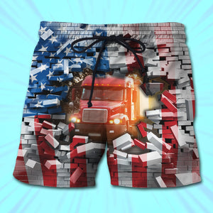 Custom Photo Hawaiian Shirt, Aloha Shirt and Mens Beach Shorts - Truck With Bricks Background - Hawaiian Shirts - GoDuckee