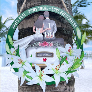 Shoes Here Vows There Love Everywhere, Personalized Wood Art, Gift for Just-married Couples - Wood Sign - GoDuckee