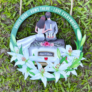 Shoes Here Vows There Love Everywhere, Personalized Wood Art, Gift for Just-married Couples - Wood Sign - GoDuckee