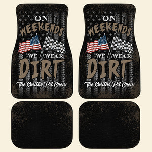 Personalized Dirt Tracking Racing Car Mat, On Weekends We Wear Dirt, Checkered Flag - Doormat - GoDuckee