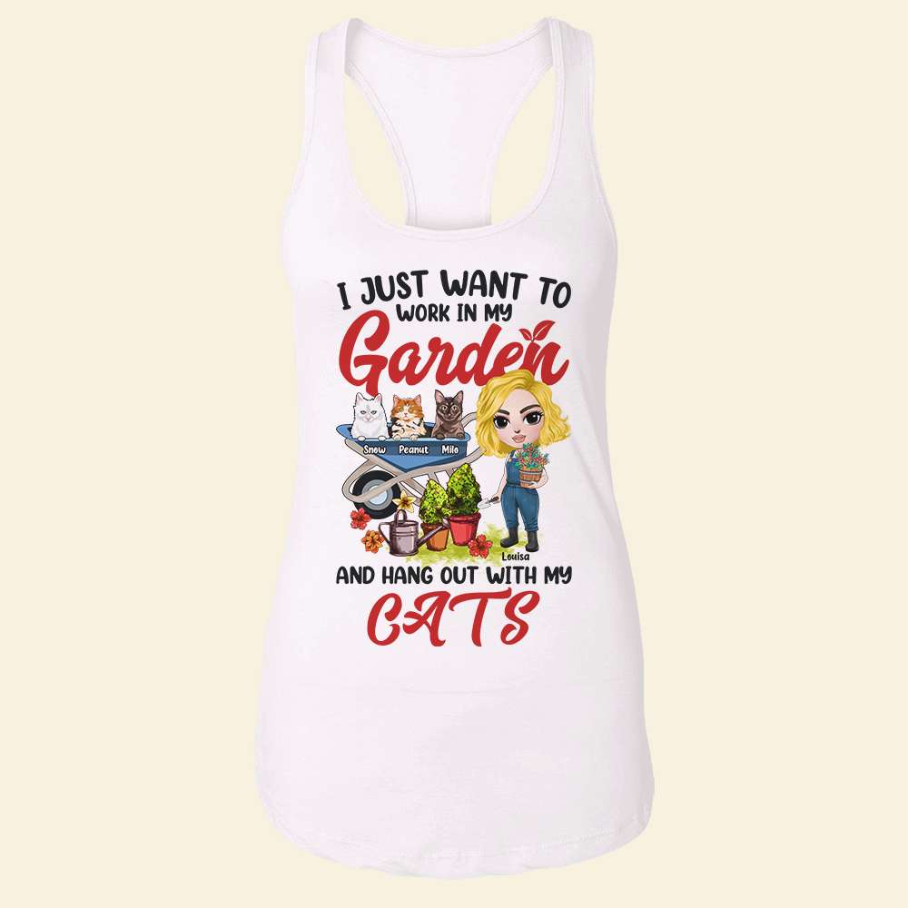 I Just Want To Work In My Garden And Hang Out With My Cats Personalized Gardening Shirt - Shirts - GoDuckee