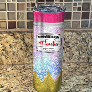 Personalized Gifts For Teacher, Doll Girls, Composition Book Custom 20oz Skinny Tumbler - Tumbler Cup - GoDuckee