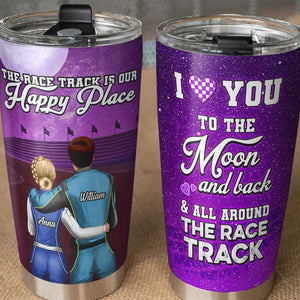 Personalized Couple Racing Tumbler, The Race Track Is Our Happy Place - Tumbler Cup - GoDuckee