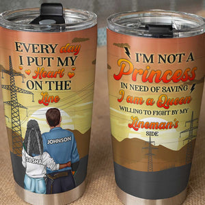Personalized Lineman Couple Tumbler Cup - Everyday I Put My Heart On The Line - Lineman Wife, Girlfriend - Tumbler Cup - GoDuckee