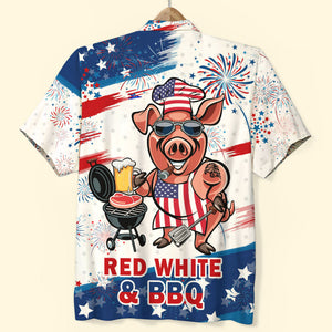Red White And BBQ Grill Hawaiian Shirt - Hawaiian Shirts - GoDuckee