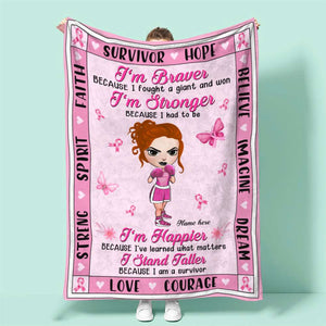 Breast Cancer Awareness - Personalized Boxing Girl Blanket - Braver Because I Fought A Giant and Won - Blanket - GoDuckee