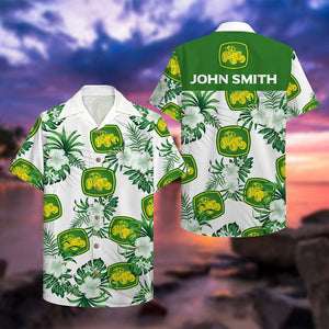 Personalized Farmer Hawaiian Shirt - Tractor & Floral Pattern - Hawaiian Shirts - GoDuckee