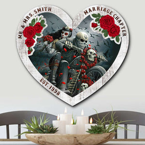 Biker Couple Marriage Chapter, Personalized Couple Wood Sign for Couple, Romantic Ride - Wood Sign - GoDuckee