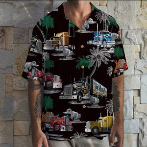 Duck Truck Pattern Hawaiian Shirt, Aloha Black Shirt For Trucker - Hawaiian Shirts - GoDuckee