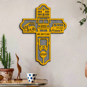 Bus Driver Cross - Personalized 3D 2-Layered Wood Art - Gift for Bus Drivers - Wood Sign - GoDuckee
